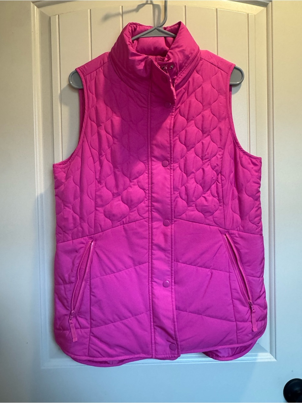Talbots Hot Pink Quilted Sleeveless Vest with Stand Collar